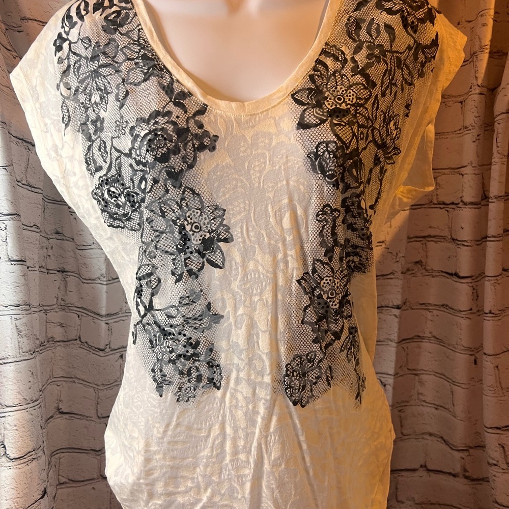 Express Monochrome Black Lace Detail Sheer Tee
